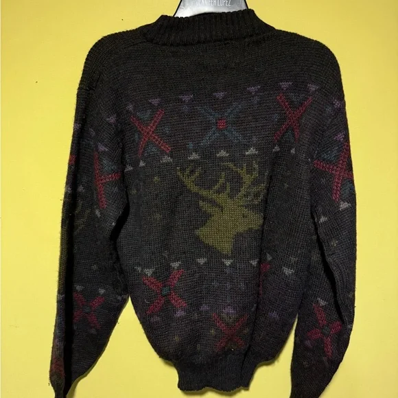 Vintage Boston Traders Deer Grandpa Sweater M Pure Wool Rare Nature VTG - Picture 3 of 6